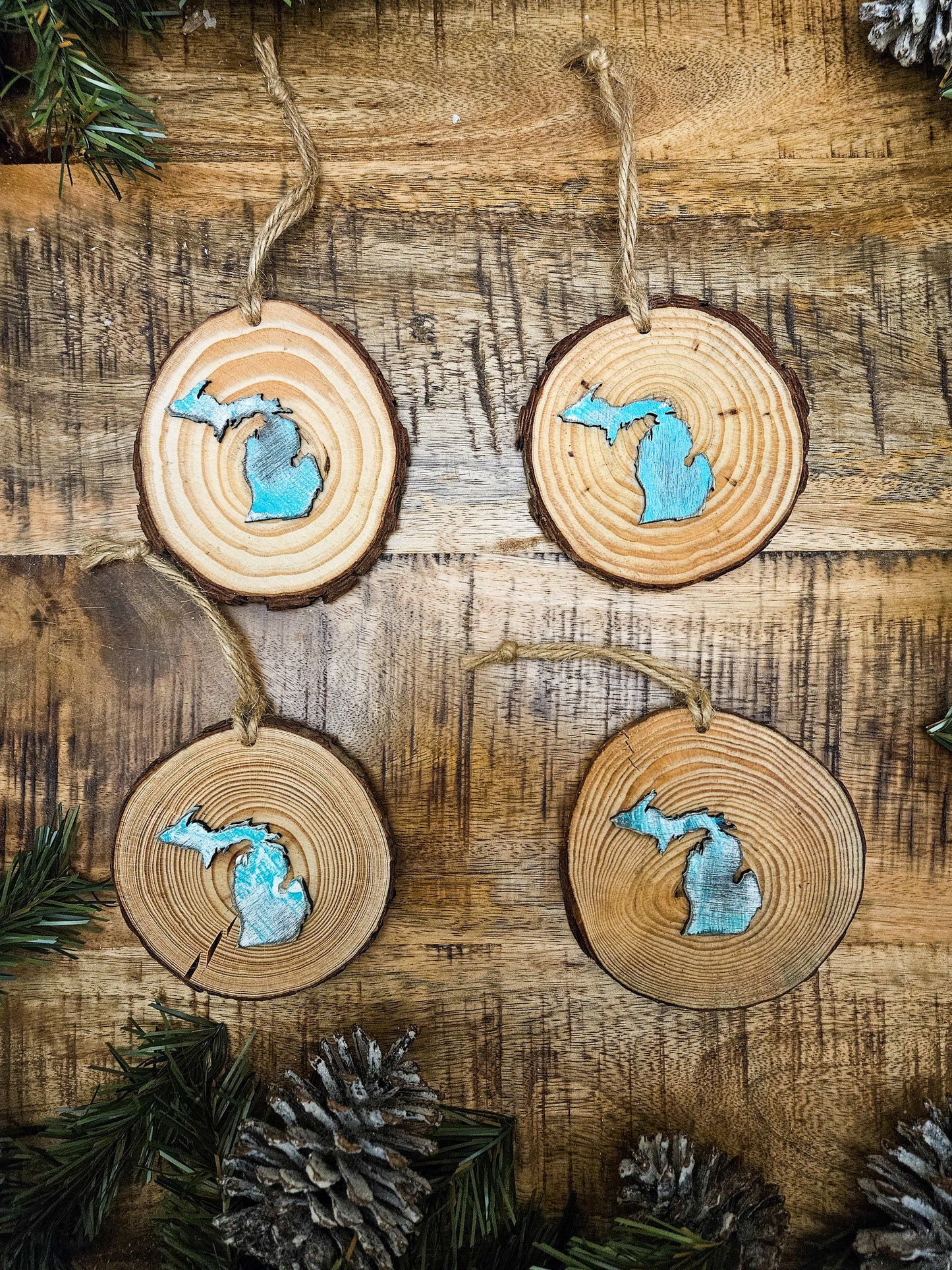 Beach Worn MI Wooden Disc Ornament